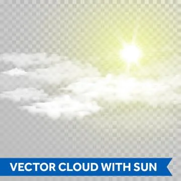 Vector sun shine with cloud. Lens flare ray of light. Stock Illustration