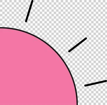 Vector sun is showing pink semicircle outlined in black with radiating rays, Stock Illustration