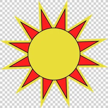 Vector sun is showing yellow circle radiating red rays edged black-yellow on イラスト素材