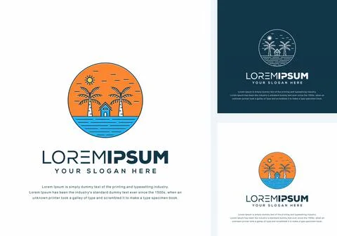 Vector of a sunny beach logo design in orange, blue and white イラスト素材