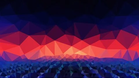 Vector sunset Low poly abstract blue and red background, trendy, geometric,.. Stock Illustration