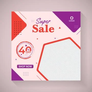 Vector super sale square web banner or flyer for social media post template Stock Illustration