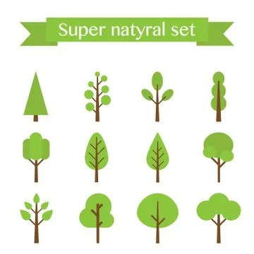Vector super set of flat trees. Illustrazione stock
