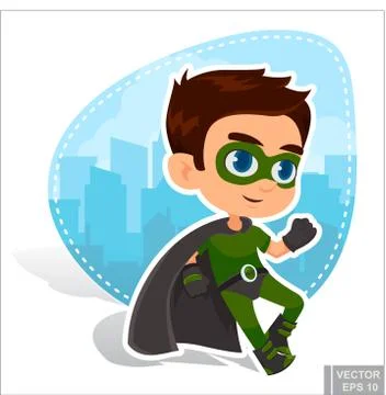 Vector - Superhero kid brave boy cartoon vector illustration. Super child llu Stock Illustration