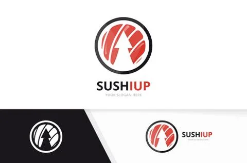 Vector sushi and arrow up logo combination. Japanese food and growth symbol or Stock Illustration