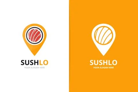 Vector sushi and map pointer logo combination. Japanese food and gps locator Stockillustratie