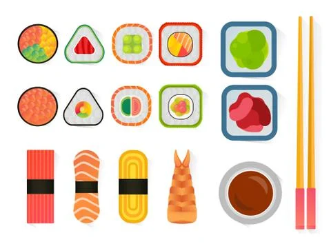 Vector sushi and rolls set isolated on white background Stock Illustration