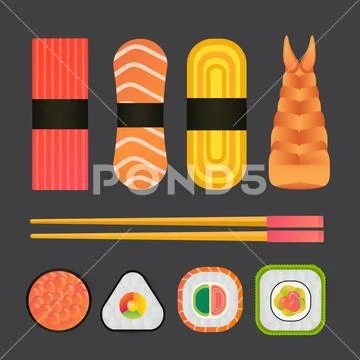 Vector Sushi And Rolls Set Isolated On White Background
