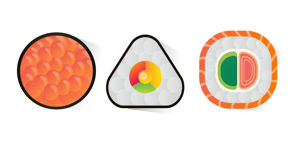 Vector sushi and rolls set isolated on white background Illustrazione stock
