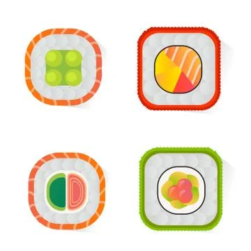 Vector sushi and rolls set isolated on white background Stock Illustration