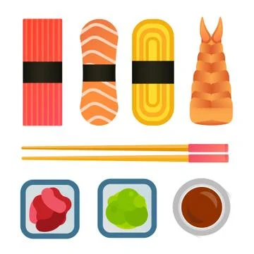 Vector sushi and rolls set isolated on white background Stock Illustration