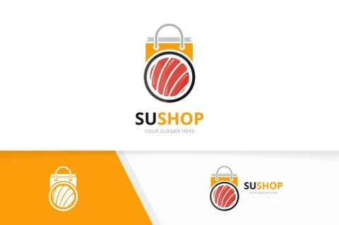 Vector sushi and shop logo combination. Japanese food and sale symbol or icon Stock Illustration