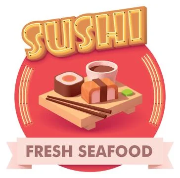 Vector sushi illustration or label for menu Stock Illustration