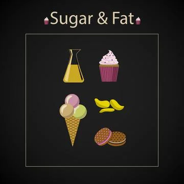 Vector sweet and fat fast food icon set on black Stock Illustration
