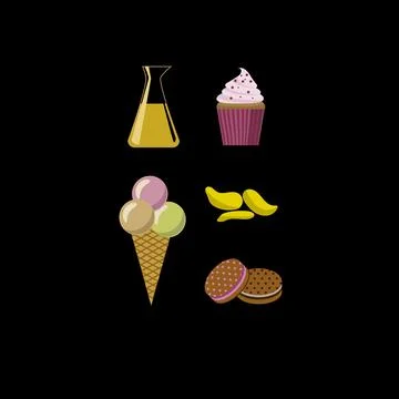 Vector sweet and fat fast food icon set on black background Stock Illustration
