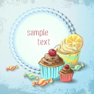 Vector Sweets of cake and caramel banner Stock Illustration