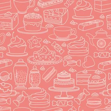 Vector Sweets seamless pattern. Cute various desserts. Illustrazione stock