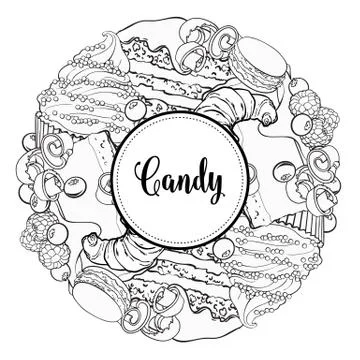 Vector sweets shop logo with cupcake biscuits Illustrazione stock
