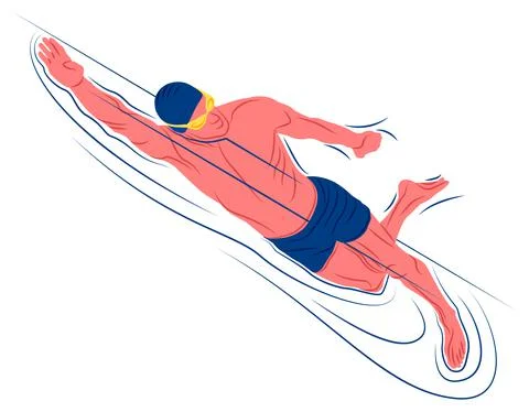 Vector swimmer in shadow of sharp lines style Stock Illustration