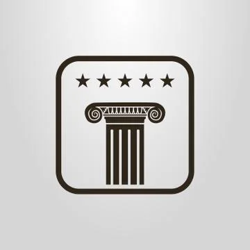 Vector symbol of the ancient column under the five starts in a frame Stock Illustration