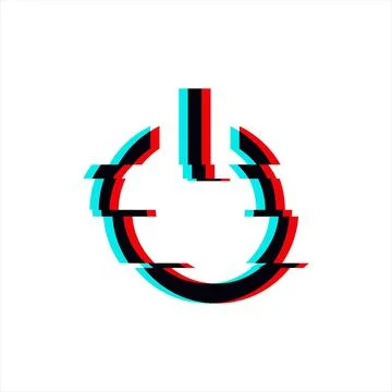 Vector symbol of button power in glitch style. Geometric glitched Start Icon Stock Illustration