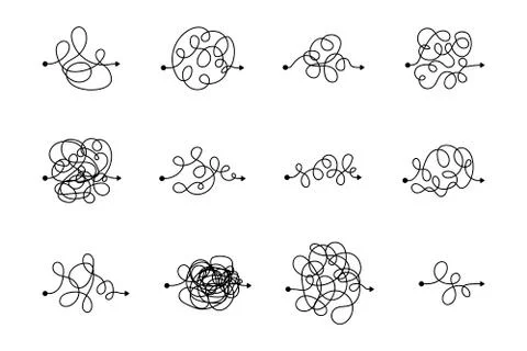 Vector symbol of complicated way with scribbled round element, chaos sign, pa Stock Illustration