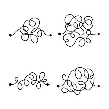 Vector symbol of complicated way with scribbled round element, chaos sign, pa Stock Illustration