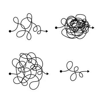 Vector symbol of complicated way with scribbled round element, chaos sign, pa Illustrazione stock