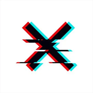Vector symbol of cross in glitch style. Geometric glitched Icon isolated on Stock Illustration