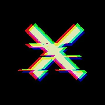 Vector symbol of cross in glitch style. Geometric glitched Icon isolated on Illustrazione stock