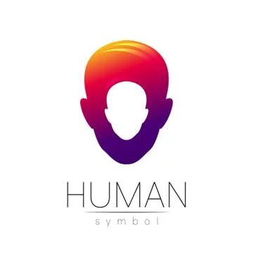 Vector symbol of human head. Person face. Red violet color isolated on white Stock Illustration