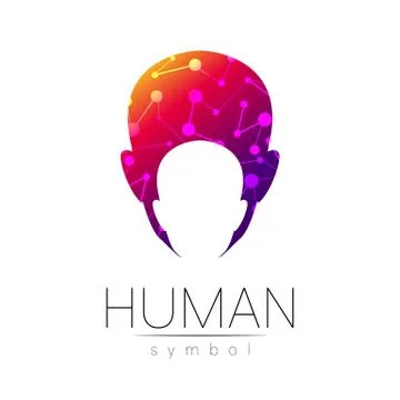 Vector symbol of human head. Person face. Red violet color isolated on white Stock Illustration