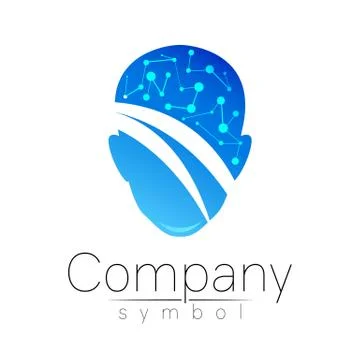 Vector symbol of human head. Person face. Blue color isolated on white. Concept Stock Illustration