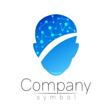 Vector symbol of human head. Person face. Blue color isolated on white. Concept Illustrazione stock