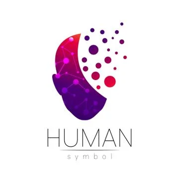 Vector symbol of human head. Person face. Red violet color isolated on white Illustrazione stock
