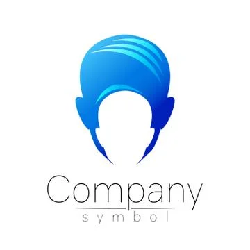 Vector symbol of human head. Person face. Blue color isolated on white. Concept Stock Illustration