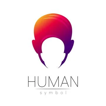 Vector symbol of human head. Person face. Red violet color isolated on white Stock Illustration