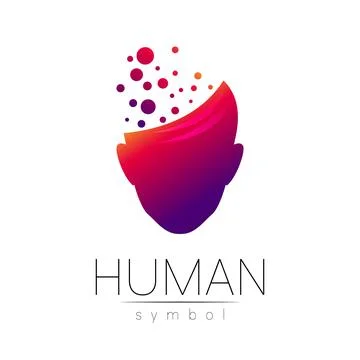 Vector symbol of human head. Person face. Red violet color isolated on white Stock Illustration