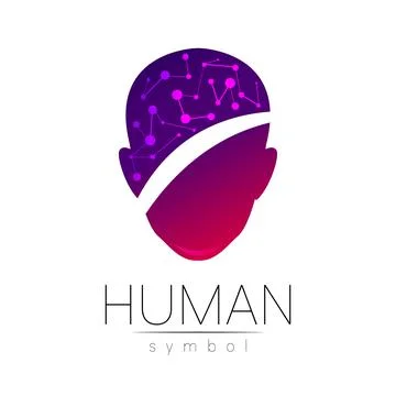 Vector symbol of human head. Person face. Red violet color isolated on white Stock-Illustration