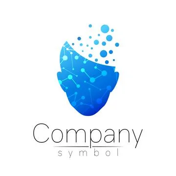 Vector symbol of human head. Person face. Blue color isolated on white. Concept Stock Illustration