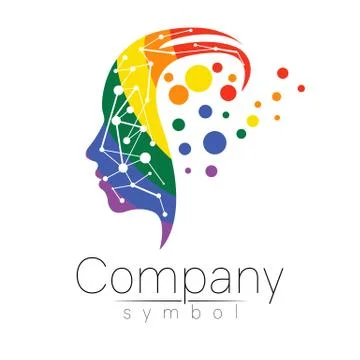 Vector symbol of human head. Profile face. Rainbow color isolated on white Stock Illustration