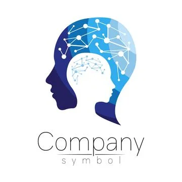 Vector symbol of human head. Profile face. Blue color isolated on white Stock Illustration