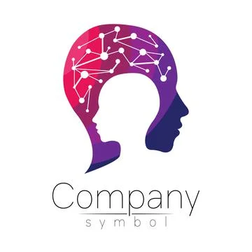 Vector symbol of human head. Profile face. Violet color isolated on white Stock Illustration