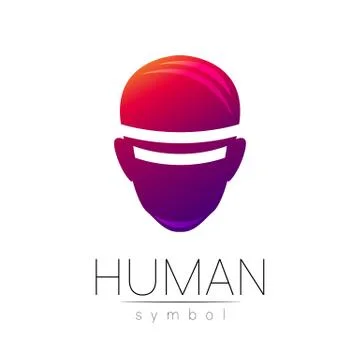 Vector symbol of human VR head. Person face. Red violet color isolated on white Stock Illustration