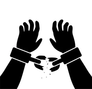 Vector symbol of man's raised hands with broken chains Stock Illustration