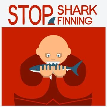 Vector symbol poster with man head eating shark Stock Illustration