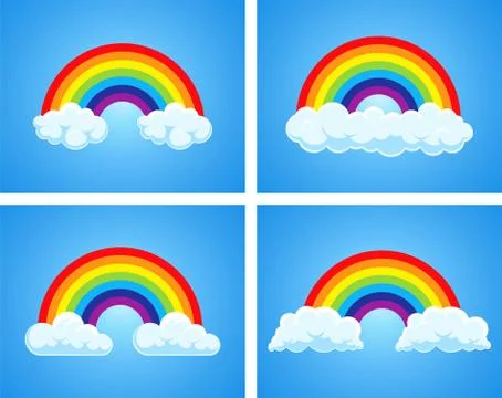 Vector symbol of rainbow and clouds in the blue sky Illustrazione stock