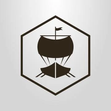 Vector symbol of sailing ship in a hexagon frame 스톡 일러스트