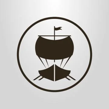 Vector symbol of sailing ship in a round frame Stock Illustration