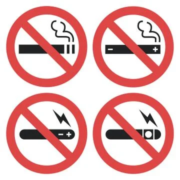 Vector symbol set - vaping forbidden, smoking electronic cigarette not allowed Stock Illustration